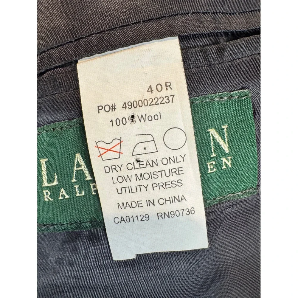 Lauren Ralph Lauren 40R Black Grey‎ Pinstripe Blazer Black Suit Coat Wool RL 40